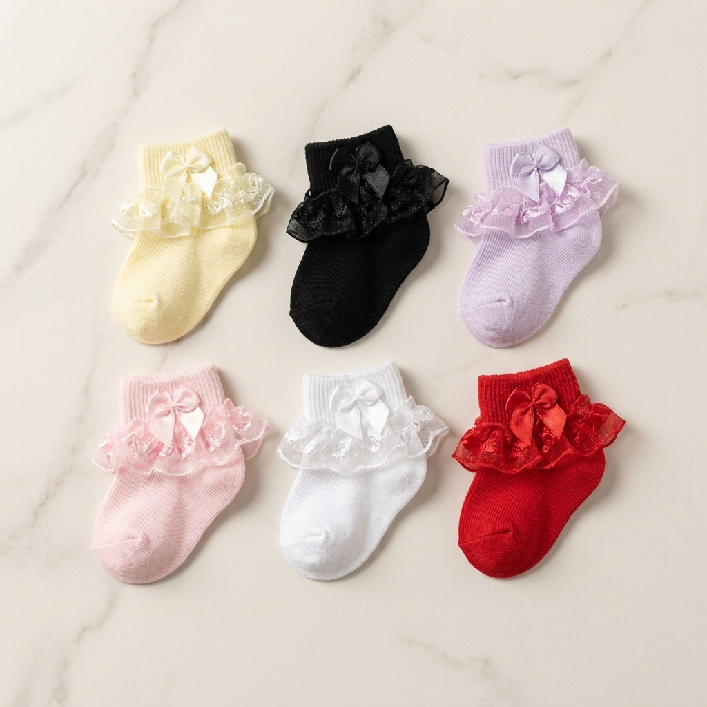 Baby Girls Lace Bow Socks – Pack of 6