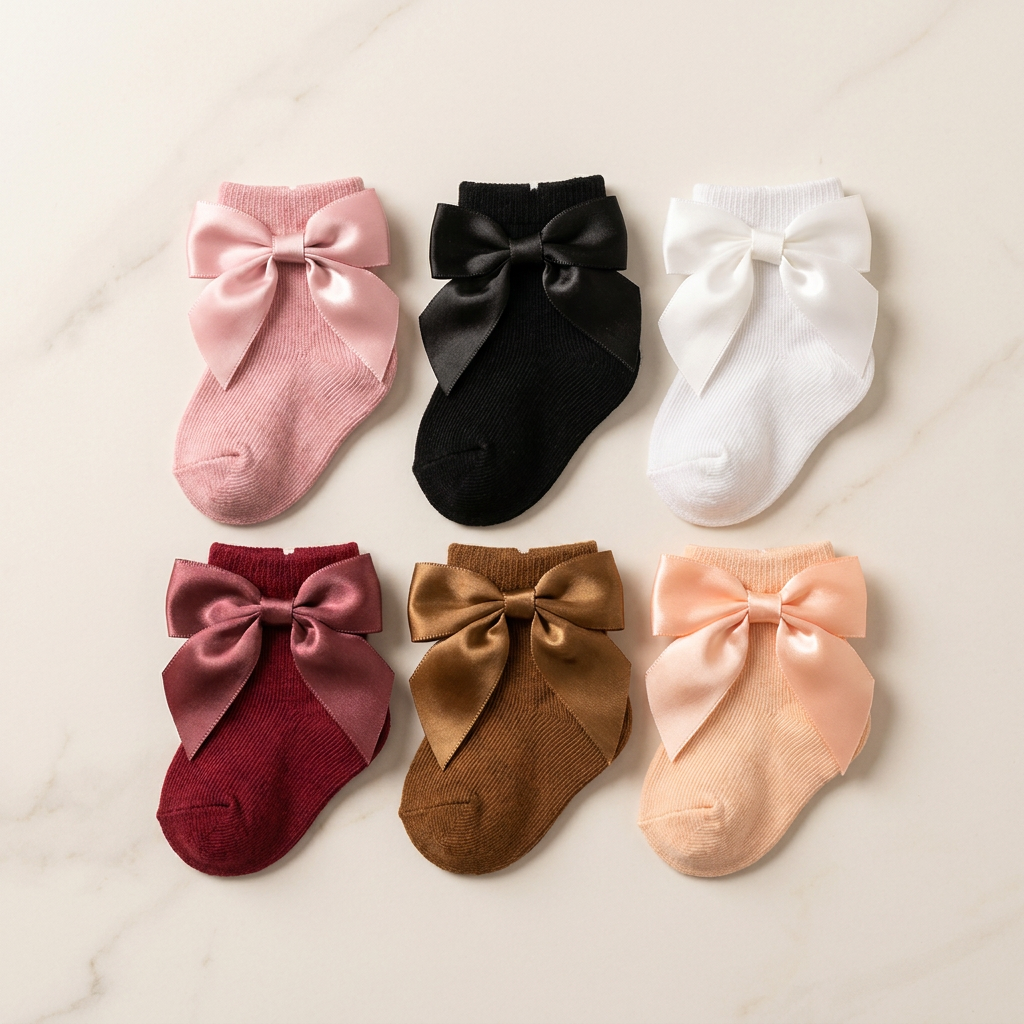Baby Girls Satin Bow Socks – Pack of 6