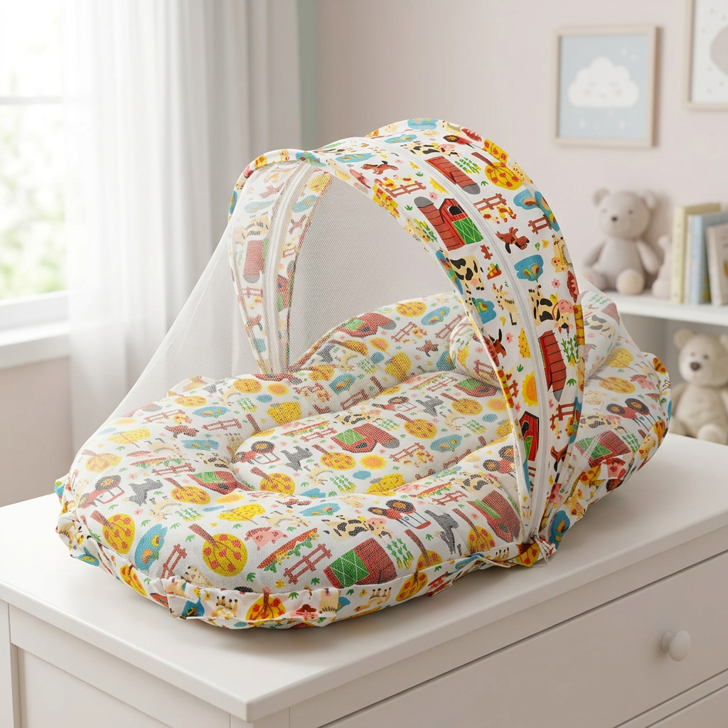 Baby Mosquito Zipper Net Carry Nest with Pillow – 5 Colors