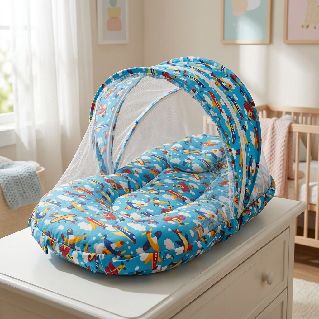 Baby Mosquito Zipper Net Carry Nest with Pillow – 5 Colors
