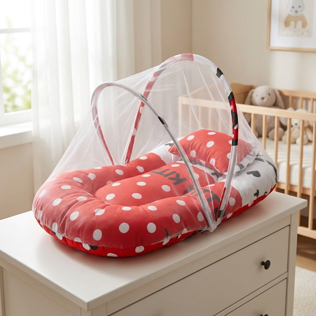 Baby Mosquito Net Carry Nest with Pillow – 2 Colors
