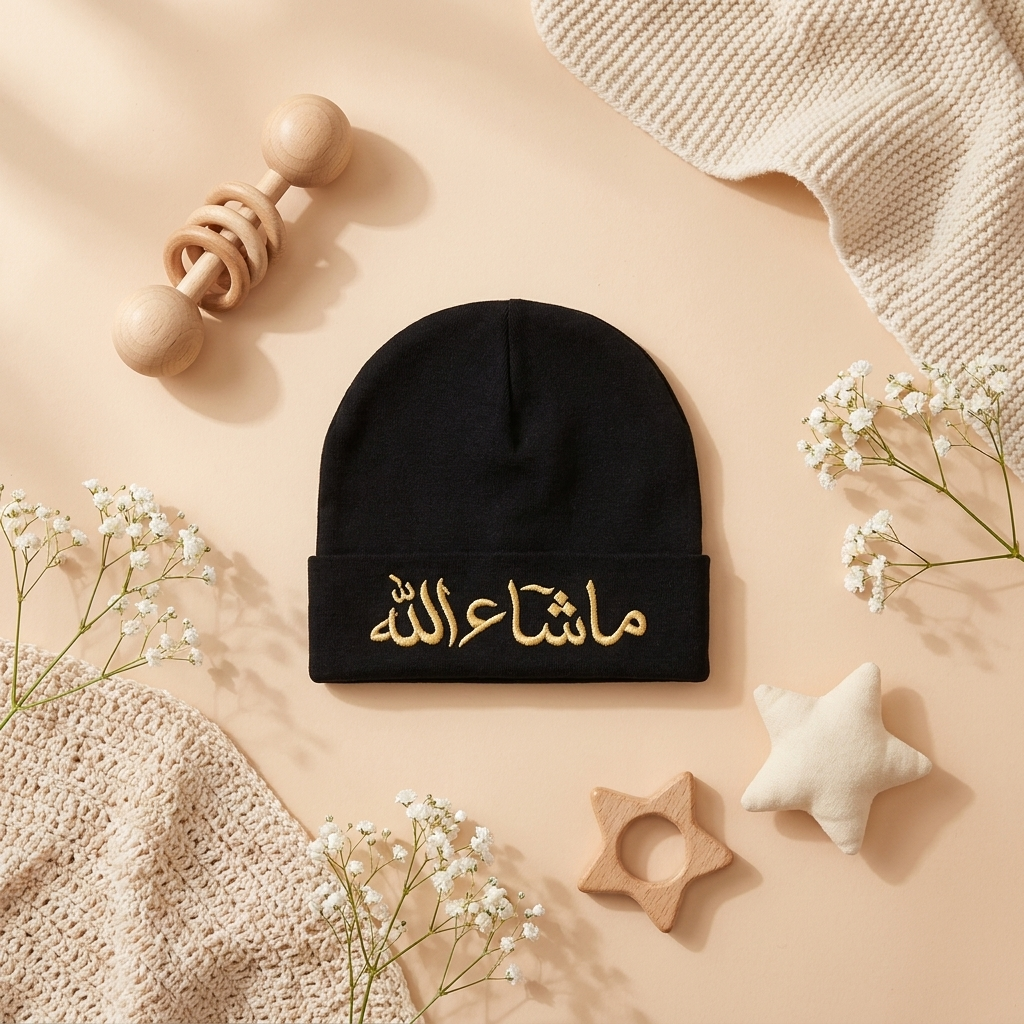 Baby Cotton "MashaAllah" Cap – Soft Newborn Beanie