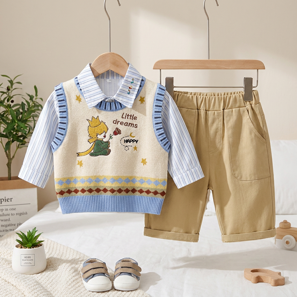 Little Dreams 4-Piece Baby Boy Shirt, Sweater Vest & Trouser Set