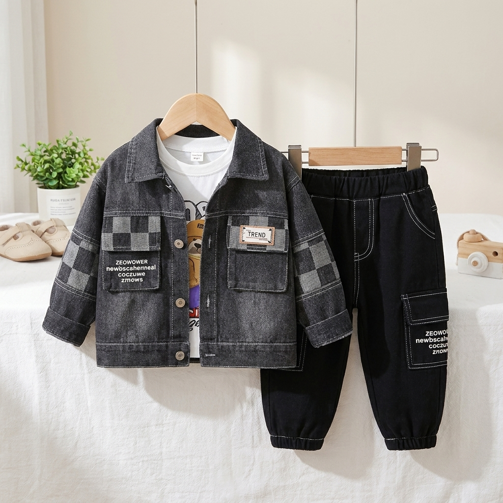 3-Piece Baby Boy Denim Jacket Outfit Set