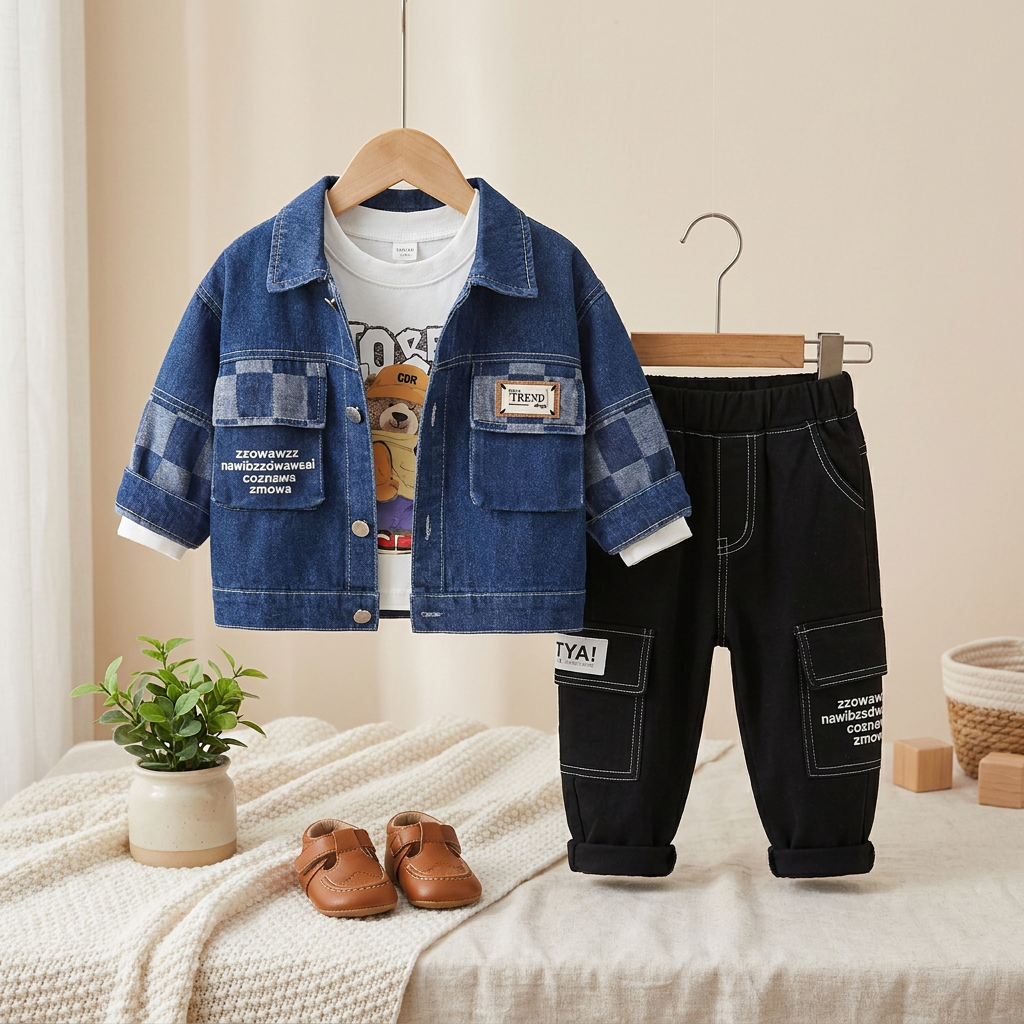 3-Piece Baby Boy Denim Jacket Outfit Set