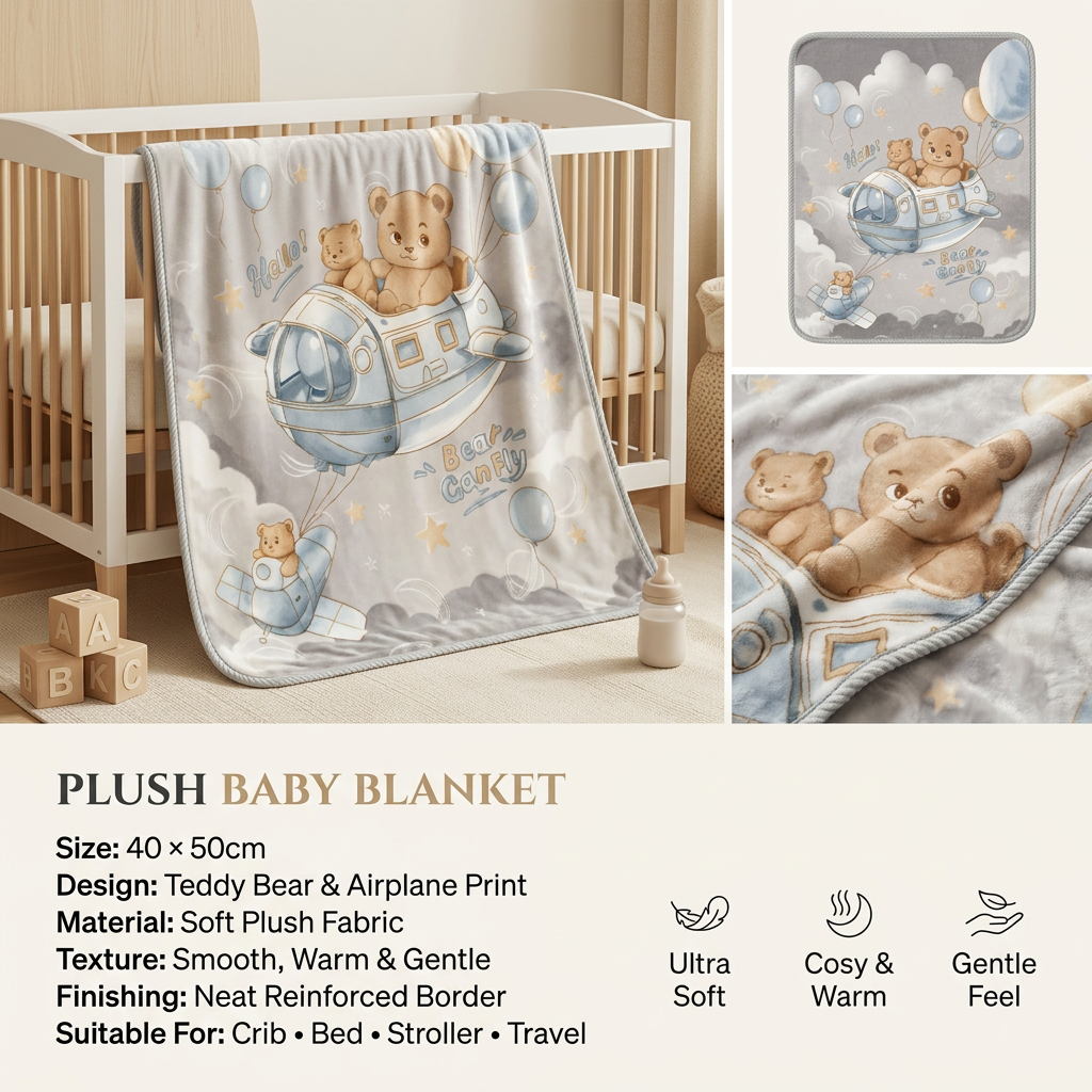 Plush Teddy Airplane Baby Blanket – 1-6 Years