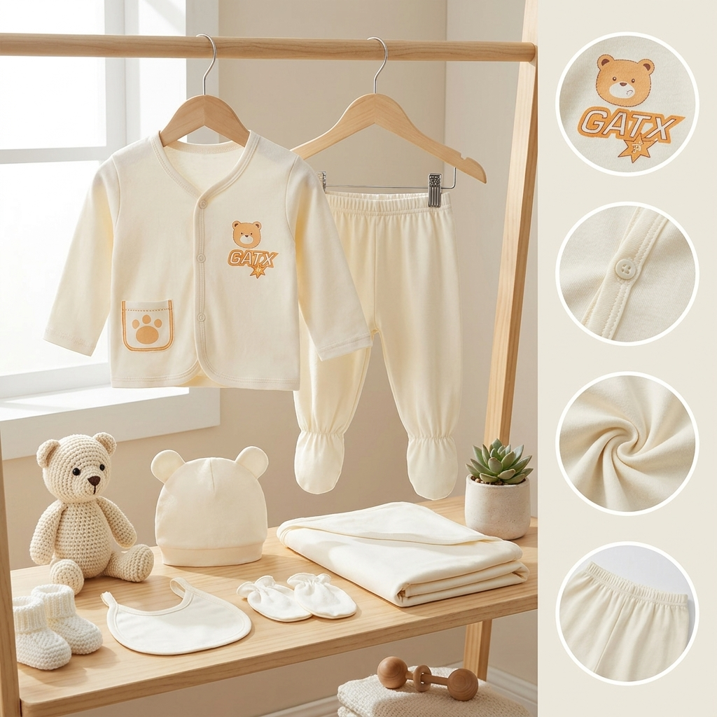 5-Piece Baby Cotton Starter Gift Set – 3 Cute Prints