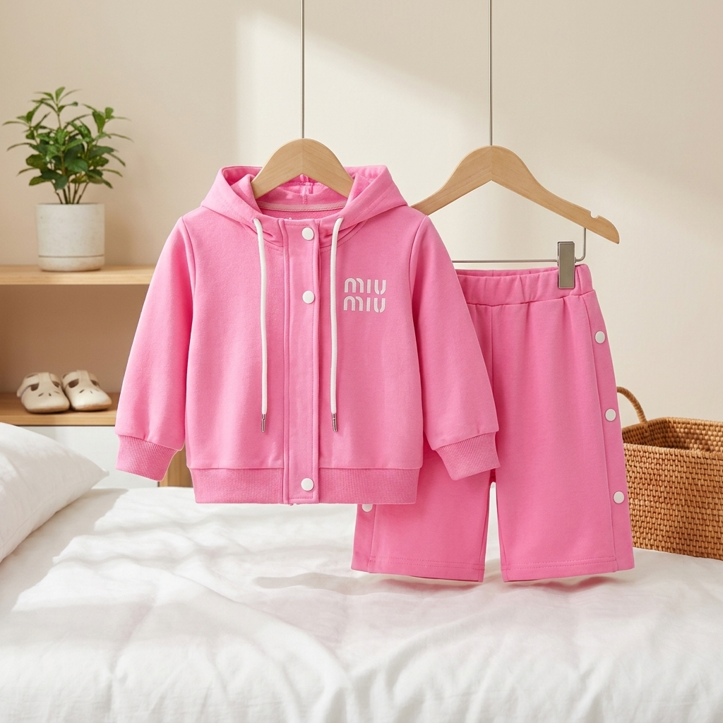 Girls Hooded Jacket & Wide-Leg Pants 2-Piece Set