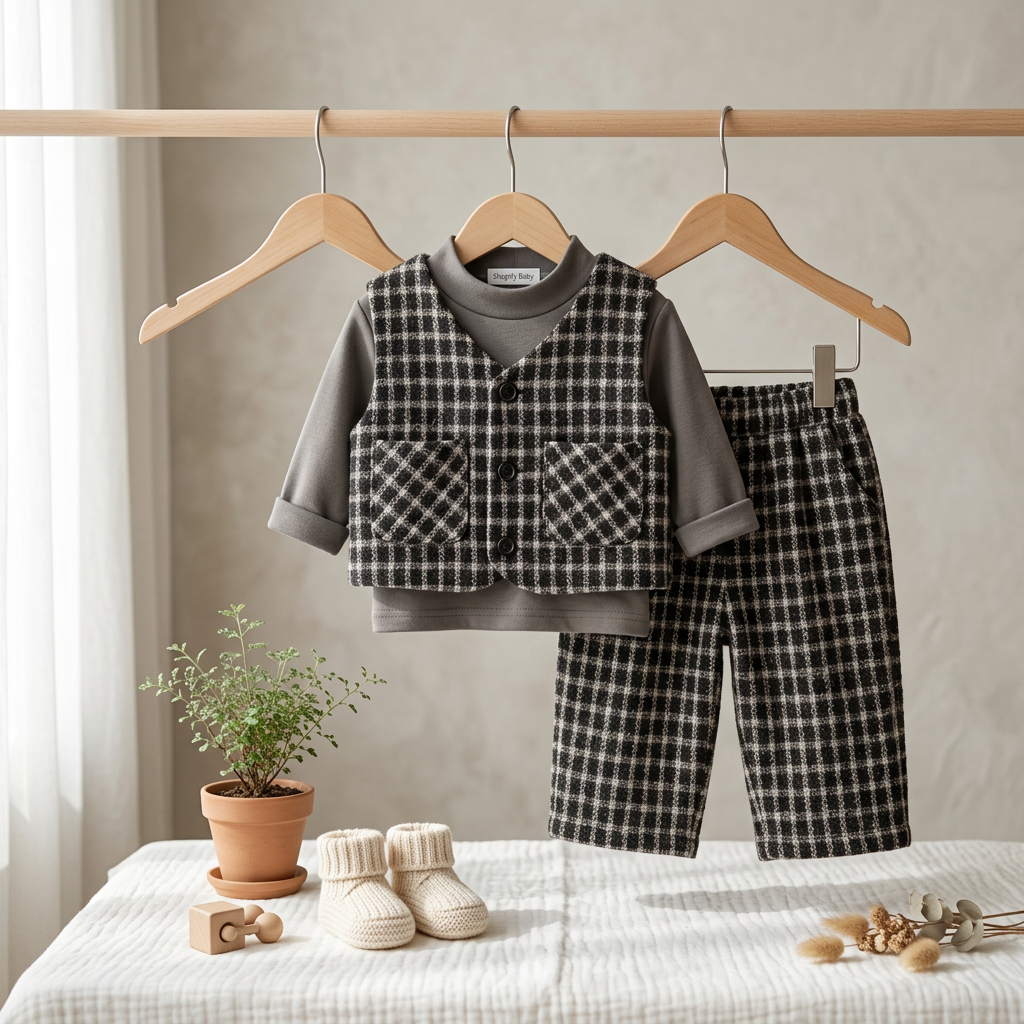 Kids Plaid Vest & Wide-Leg Pants 3-Piece Outfit Set