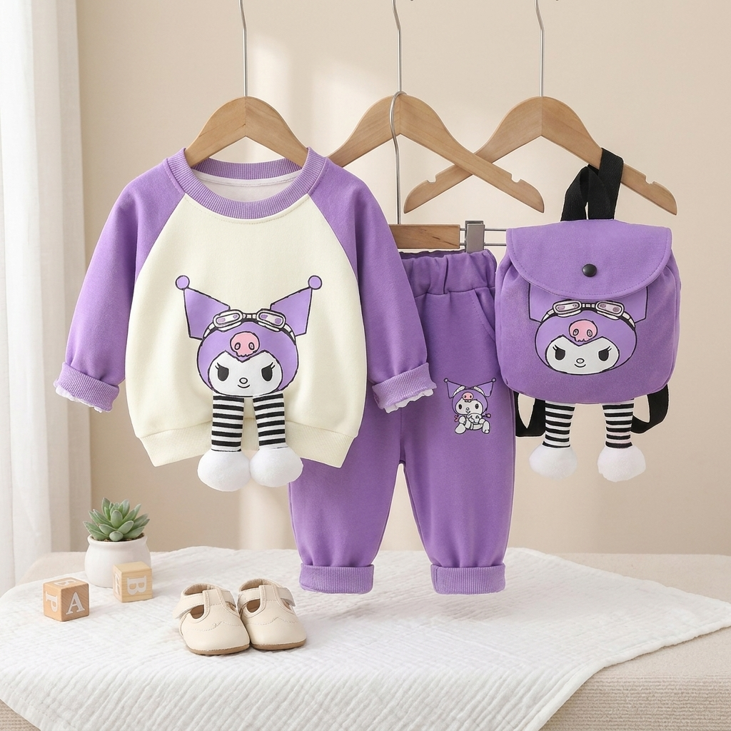3-Piece Baby Girl Sweatshirt & Jogger Set with Matching Mini Backpack