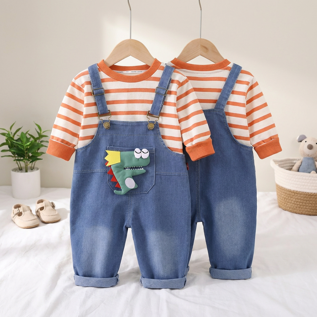Boys Dino Denim Dungaree Set