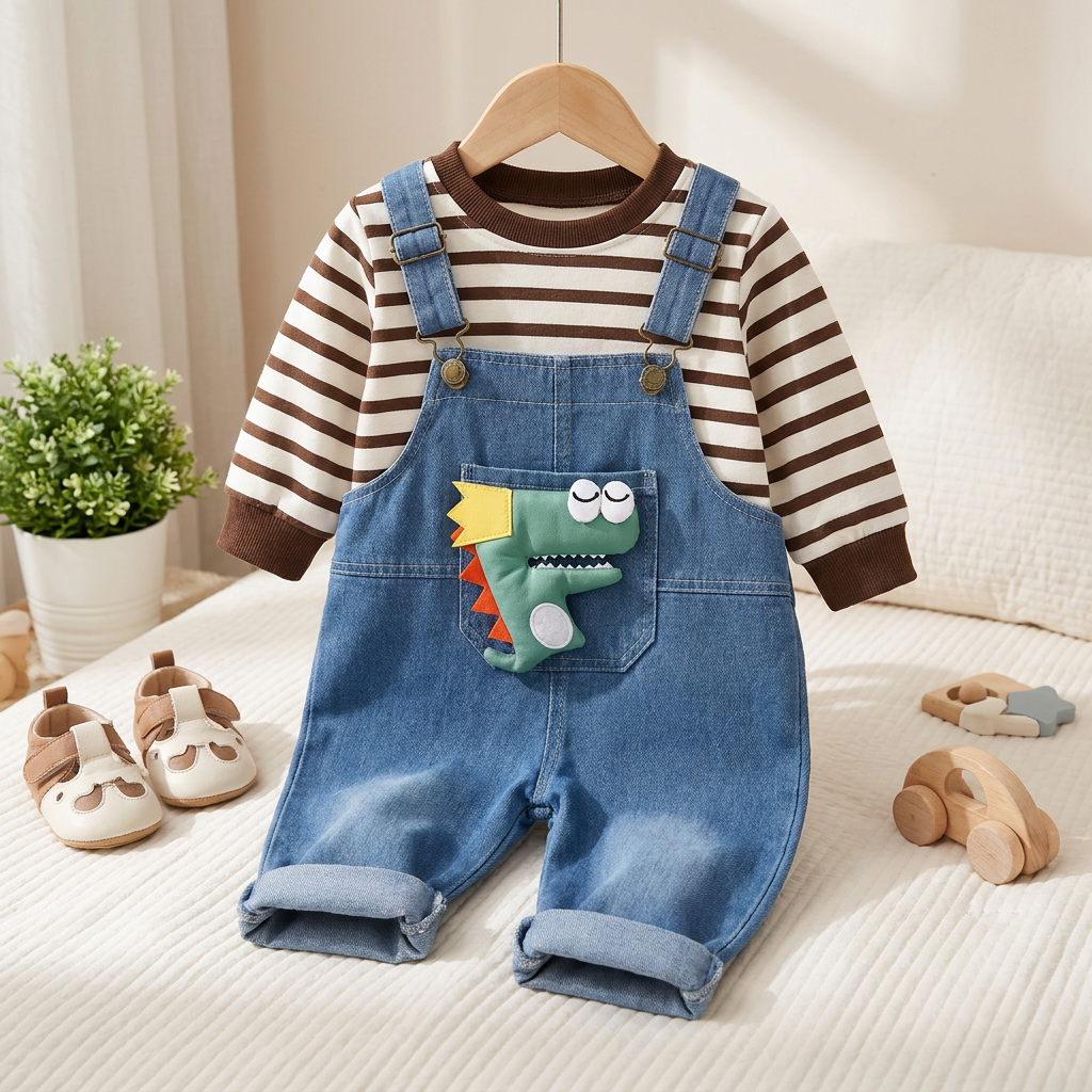 Boys Dino Denim Dungaree Set