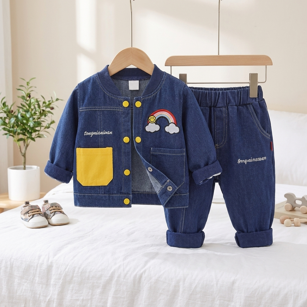 Boys Rainbow Denim Jacket & Jogger Set