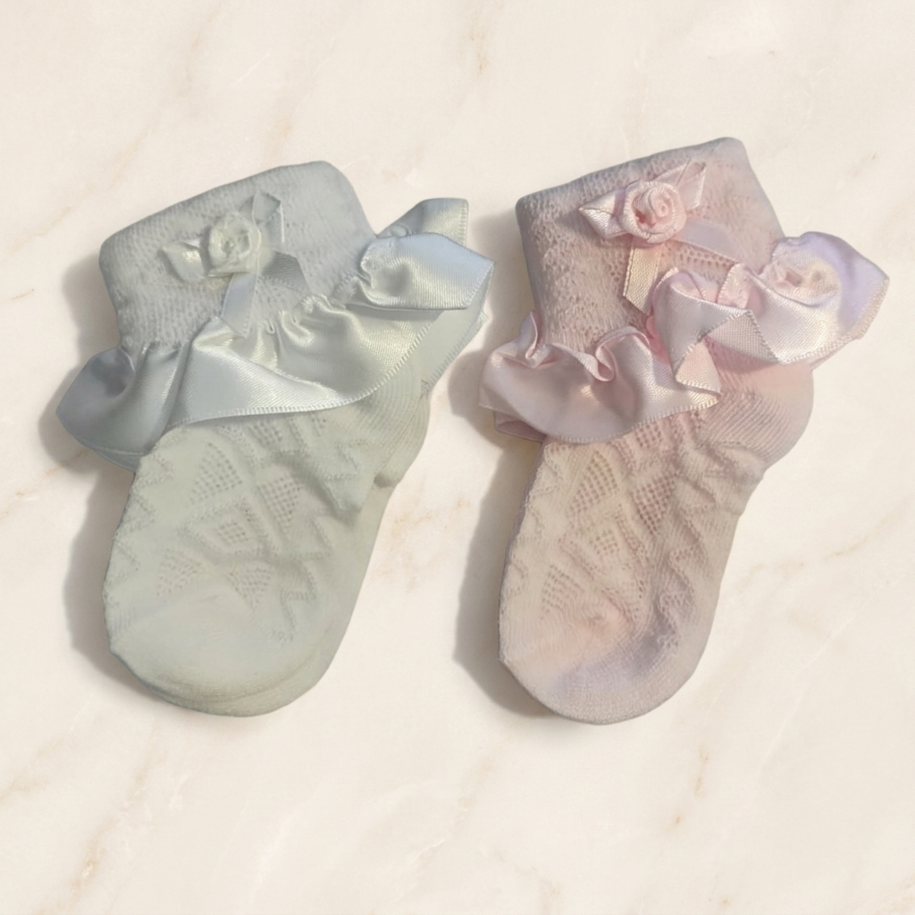 Girls Rose Bow Lace Socks – Pack of 2