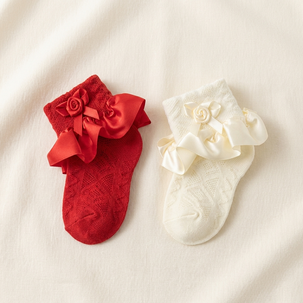 Girls Rose Bow Lace Socks – Pack of 2