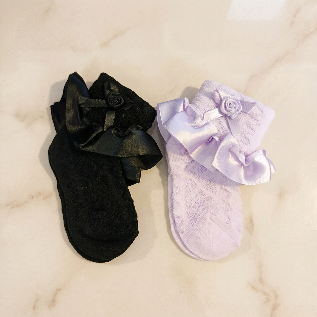 Girls Rose Bow Lace Socks – Pack of 2