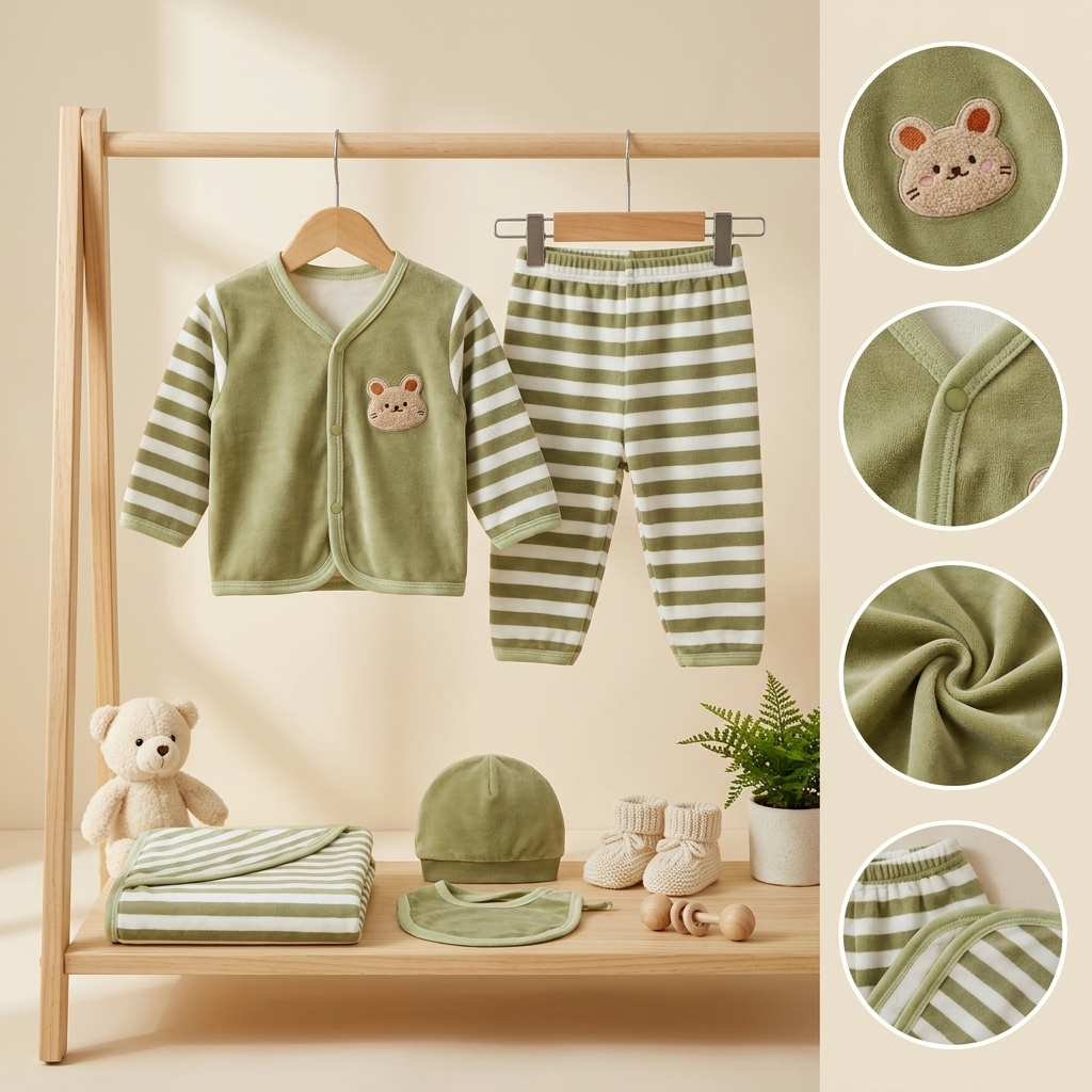 Baby Striped Winter Starter Set – 5 Pcs