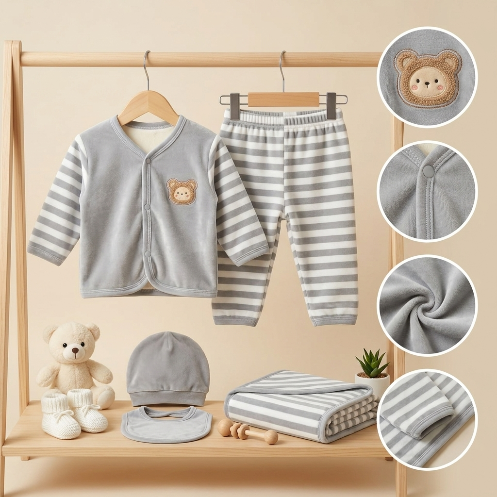 Baby Striped Winter Starter Set – 5 Pcs