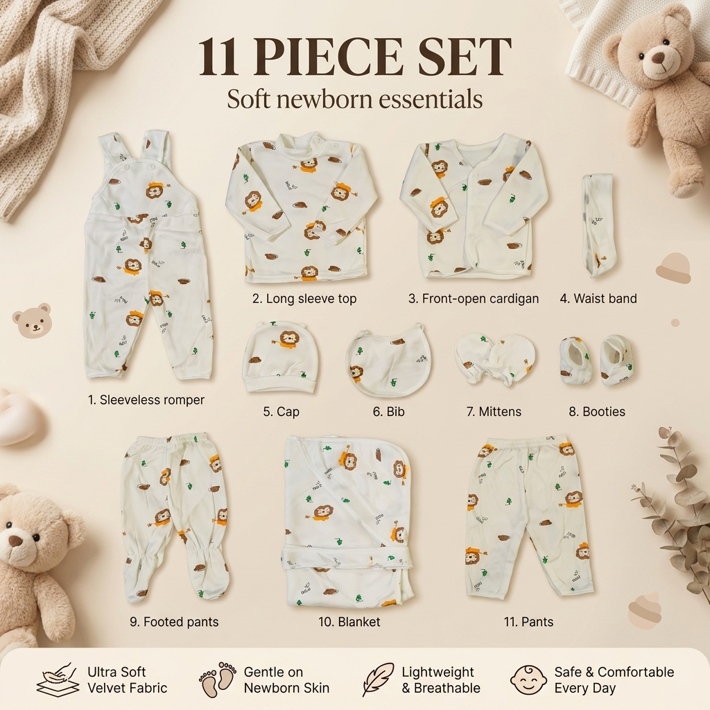 Newborn Lion Print Starter Set – 11 Pcs