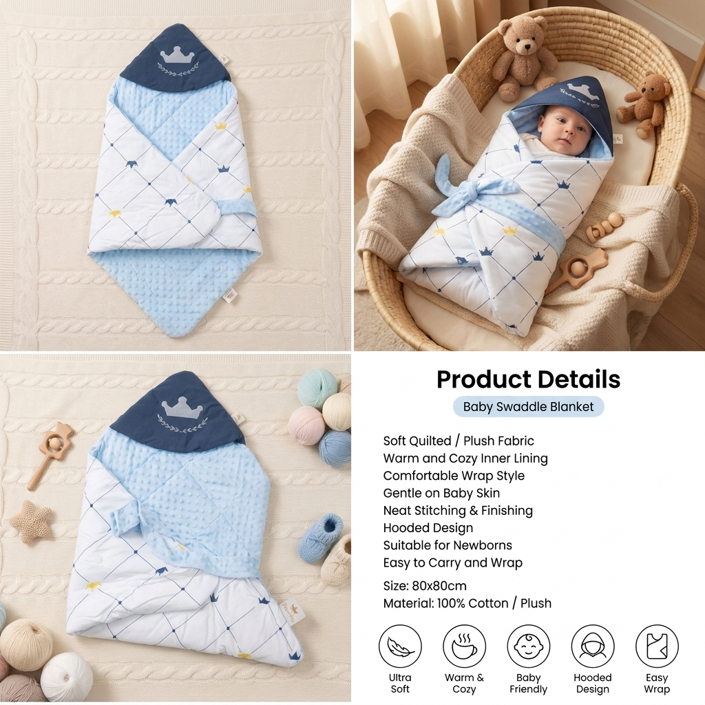 Royal Crown Hooded Baby Swaddle Blanket
