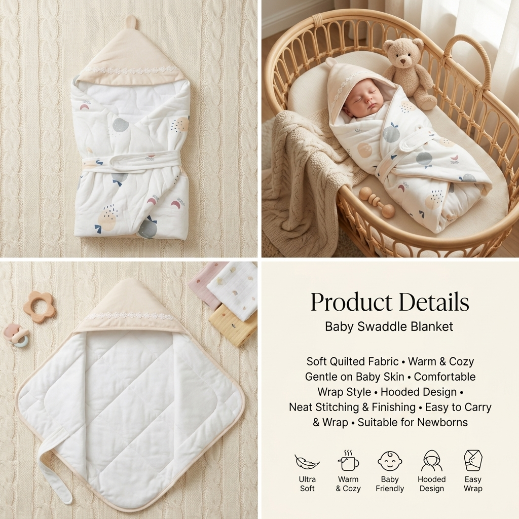 Baby Hooded Quilted Swaddle Blanket