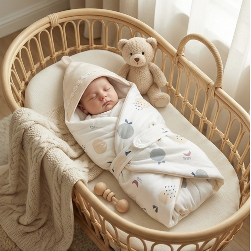Baby Hooded Quilted Swaddle Blanket