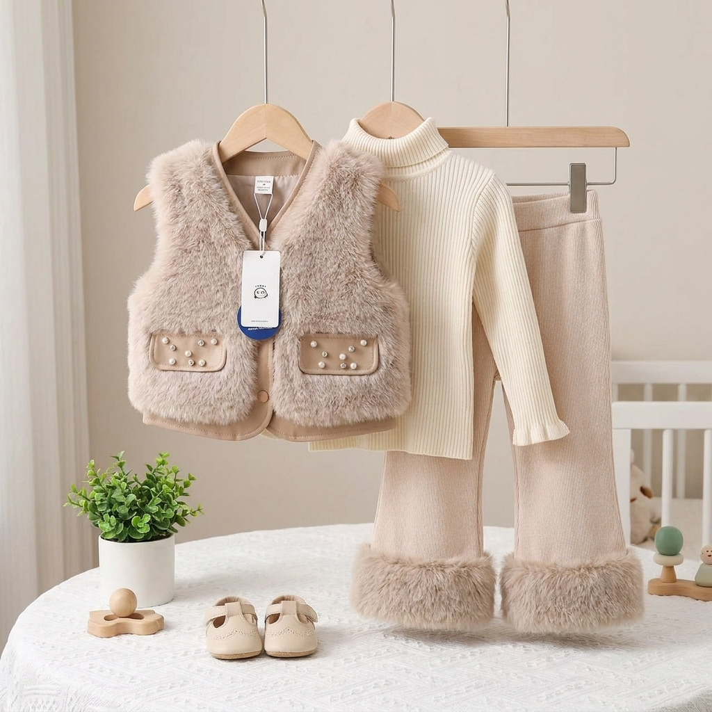 Girls Faux Fur Winter 3-Piece Outfit Set