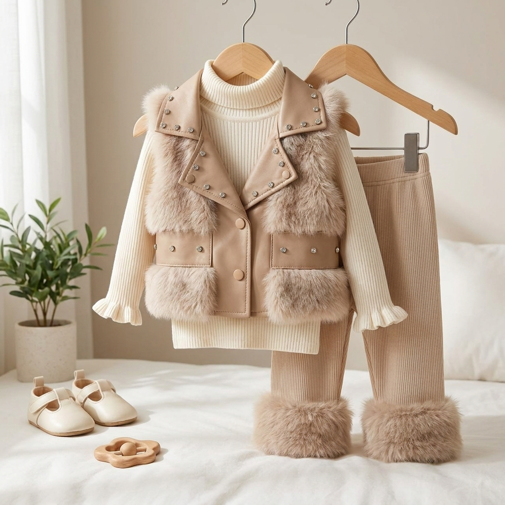 Girls Premium Faux Fur Winter 3-Piece Outfit Set