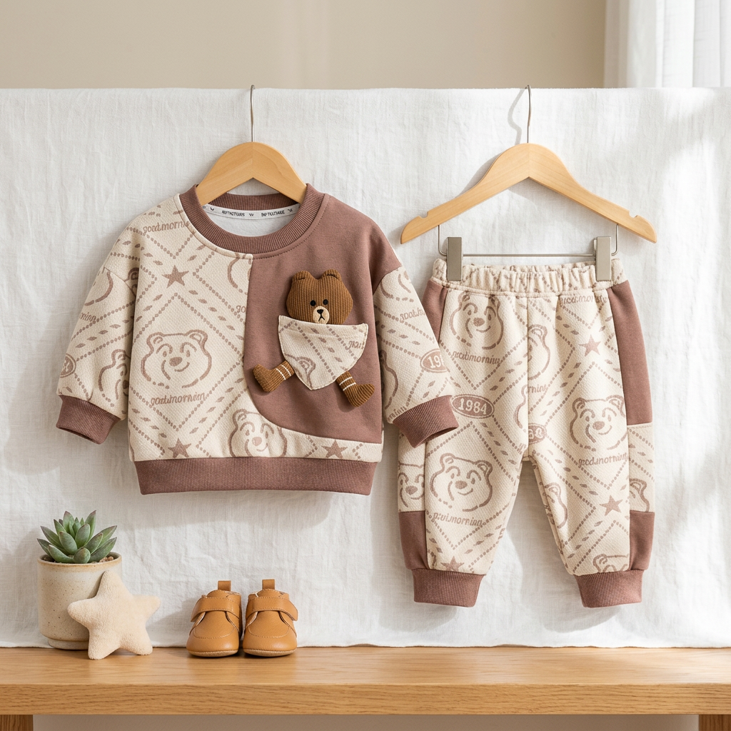 Boys Bear Pocket Sweatshirt  Set – 2 Piece