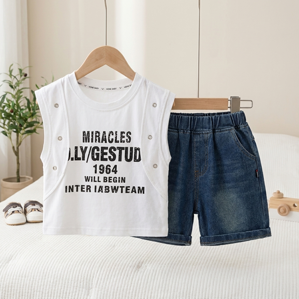 Boys Sleeveless Denim Shorts Set