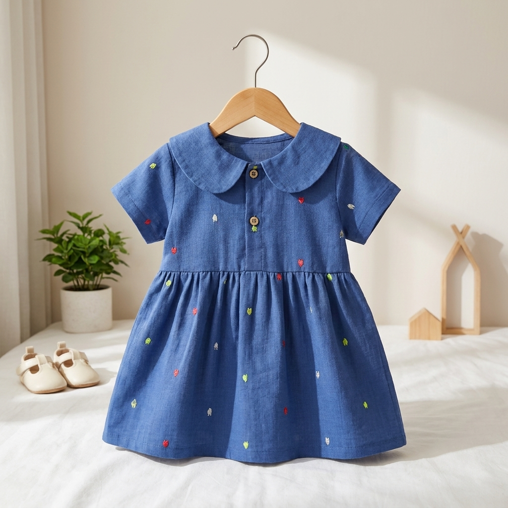 Girls Peter Pan Collar Embroidered Dress
