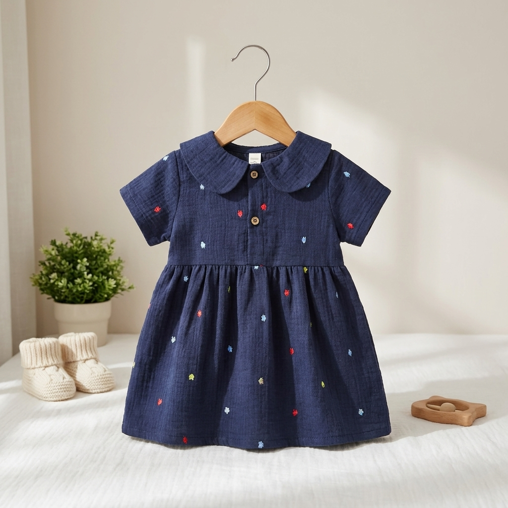 Girls Peter Pan Collar Embroidered Dress