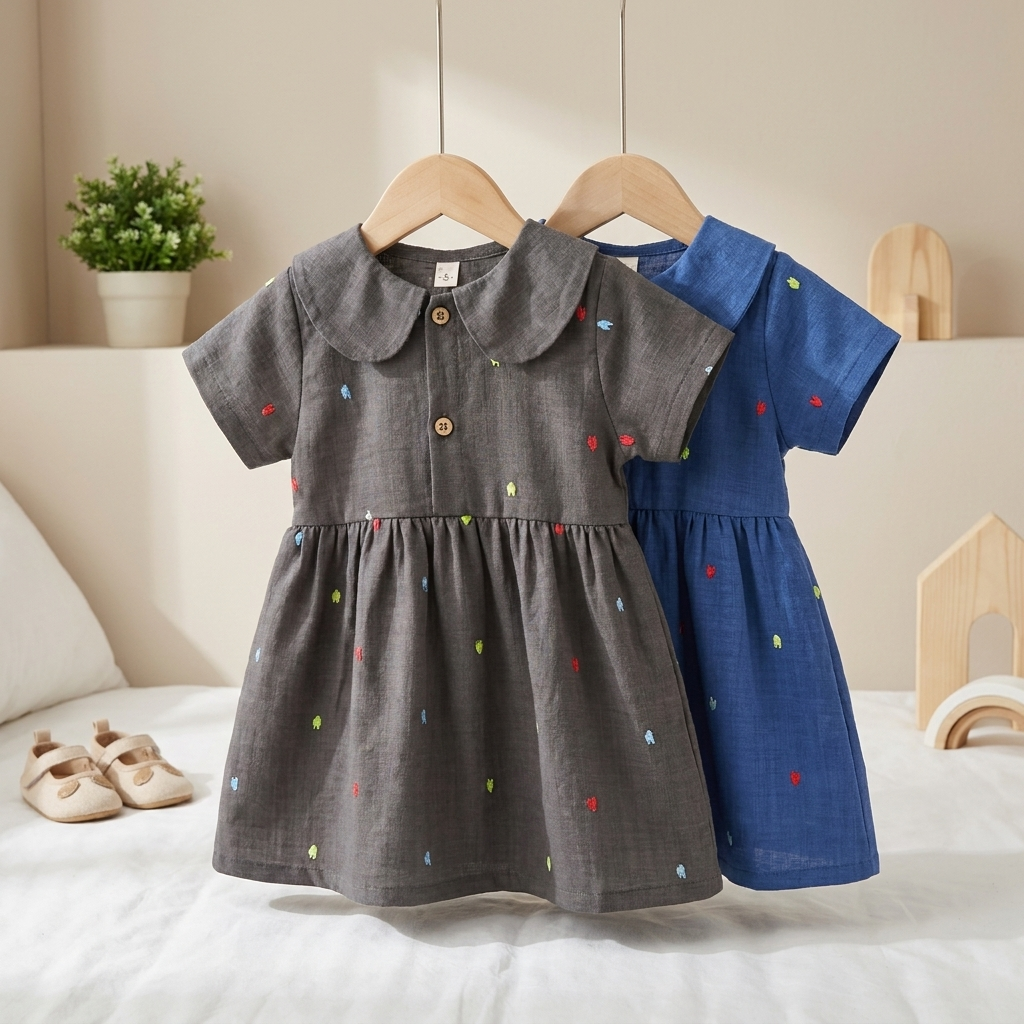 Girls Peter Pan Collar Embroidered Dress