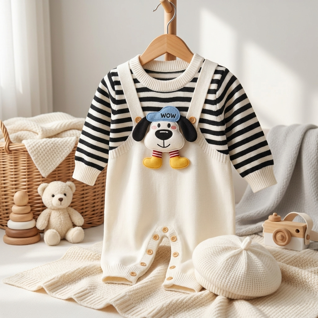 Baby Puppy Applique Dungaree Set