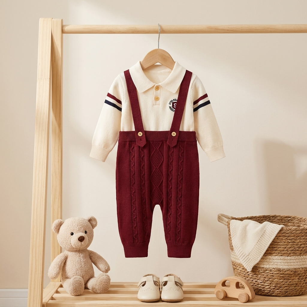 Baby Knitted Suspender 2-Piece Outfit