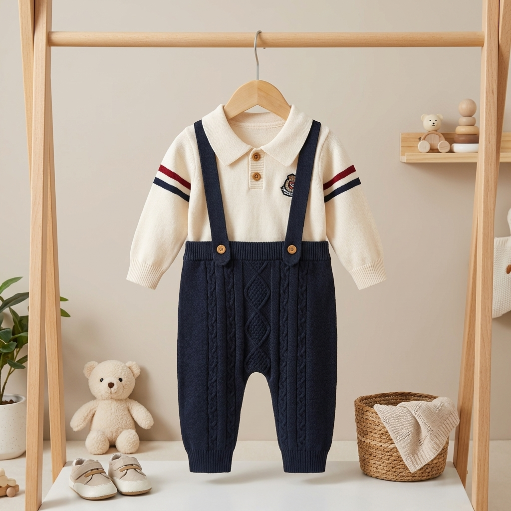 Baby Knitted Suspender 2-Piece Outfit