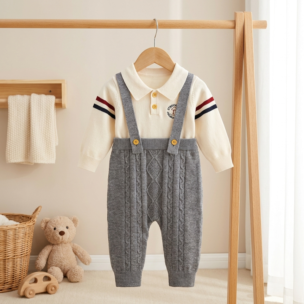 Baby Knitted Suspender 2-Piece Outfit