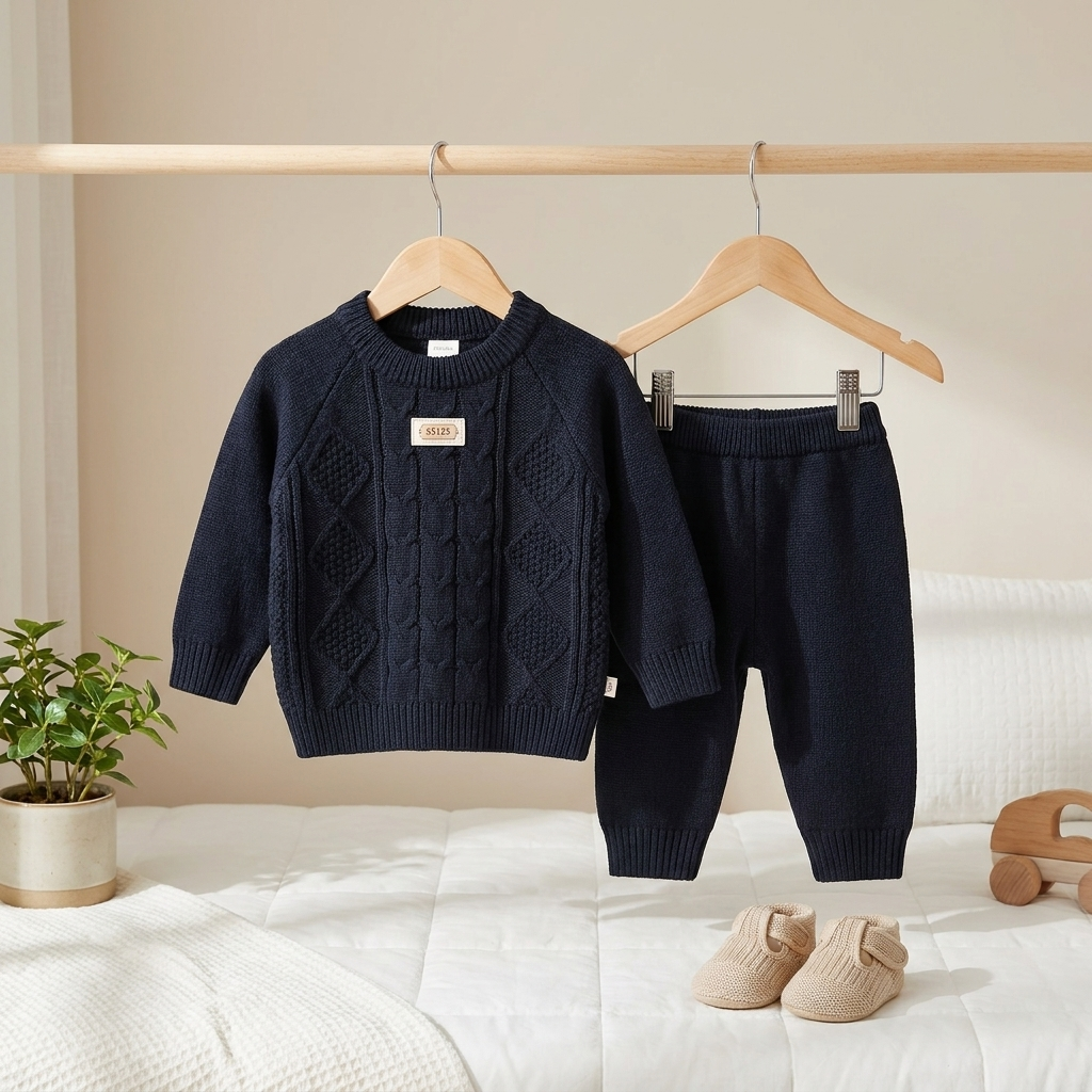 Baby Cable Knit 2-Piece Sweater Set – Black