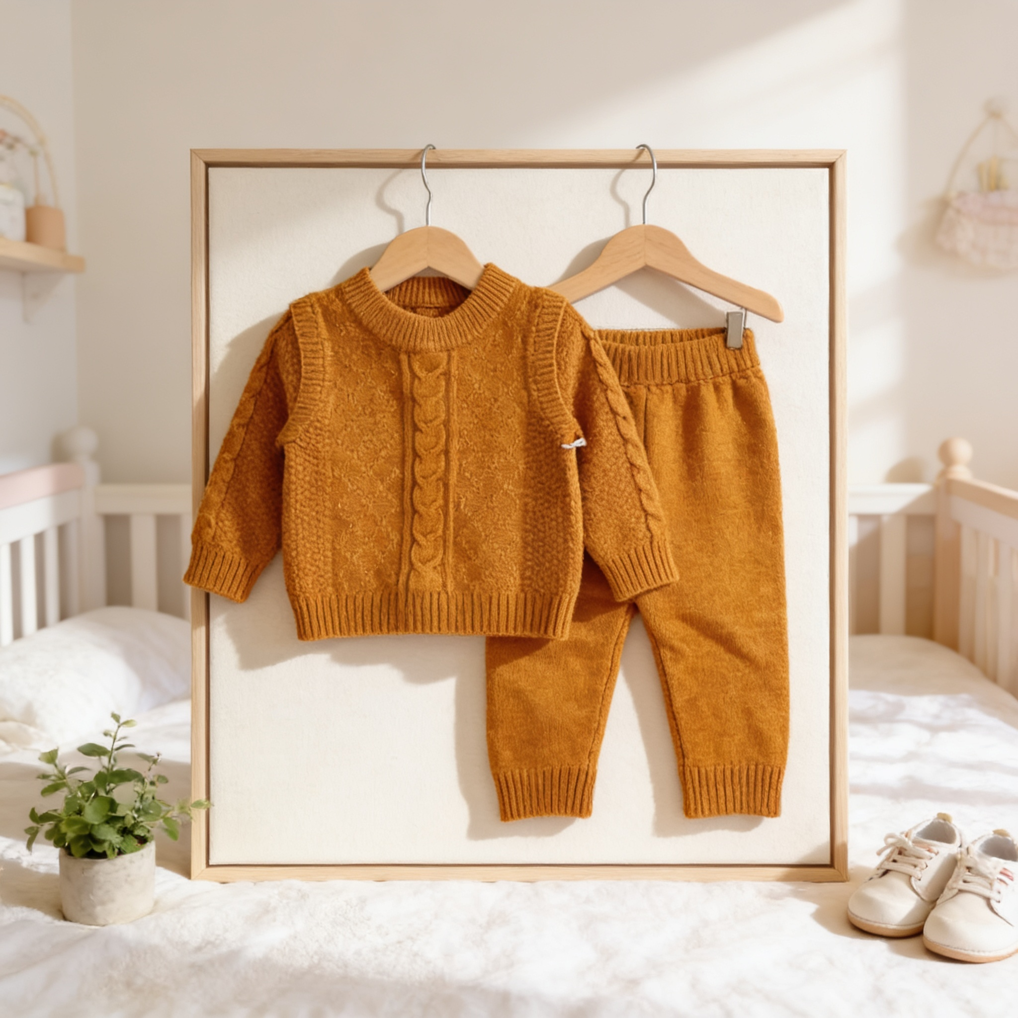 Baby Cable Knit 2-Piece Sweater & Pants Set – Mustard