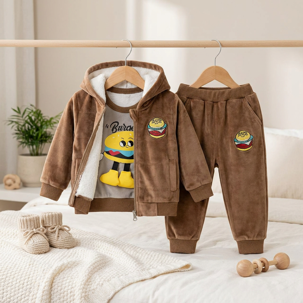 Kids Velvet Winter 3-Piece Hooded Set