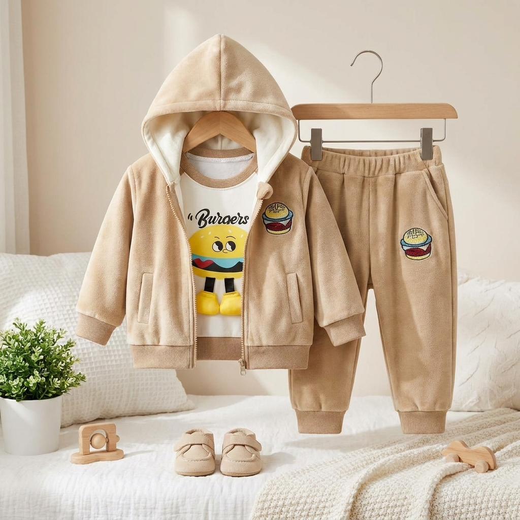 Kids Velvet Winter 3-Piece Hooded Set