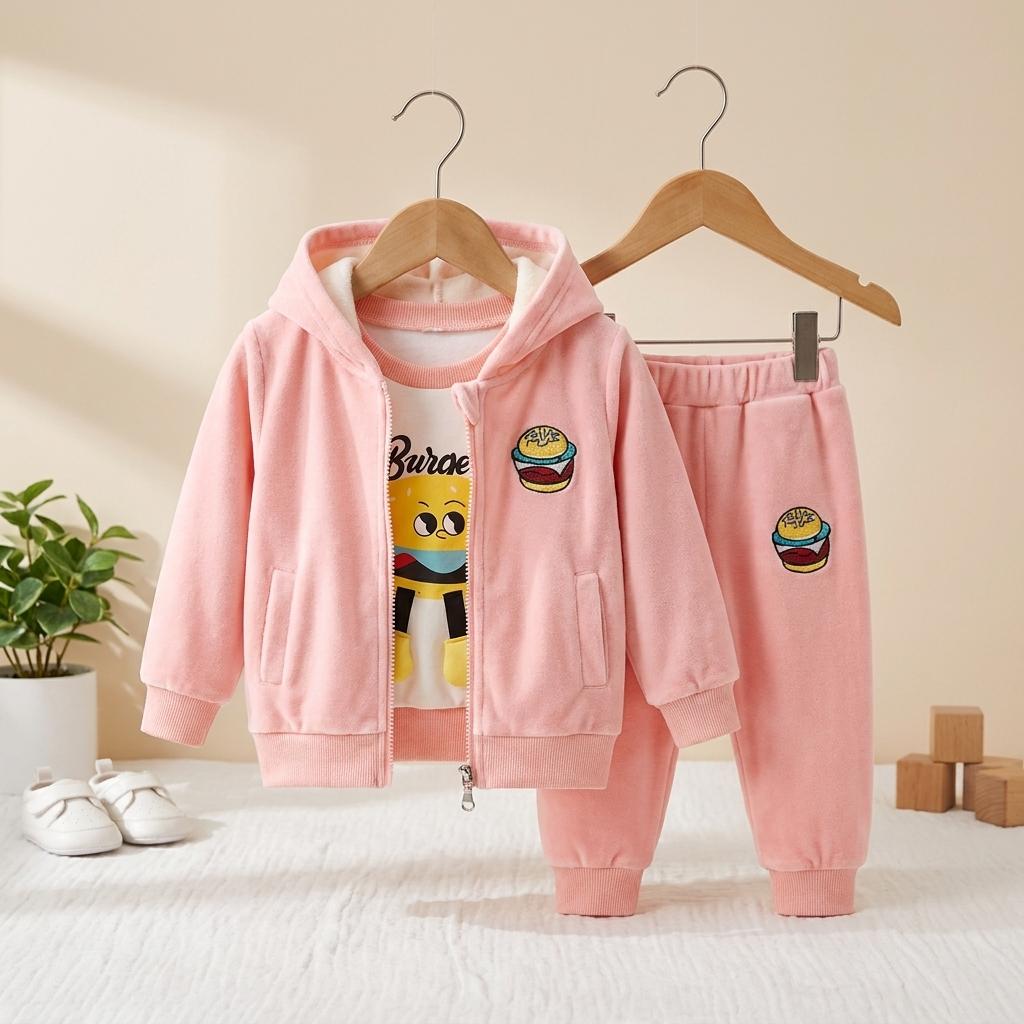 Kids Velvet Winter 3-Piece Hooded Set