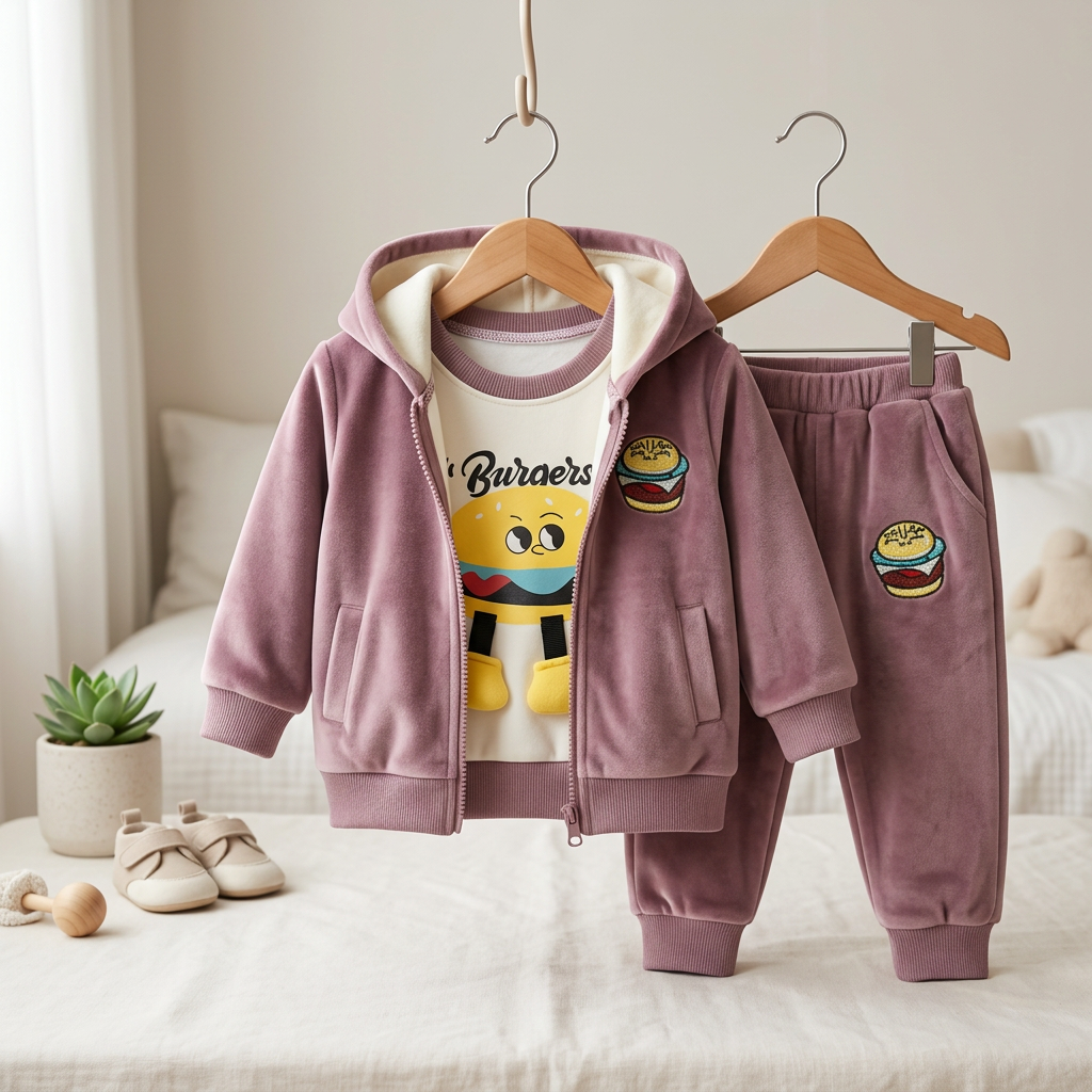 Kids Velvet Winter 3-Piece Hooded Set