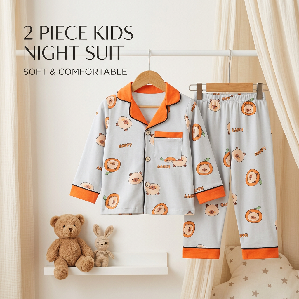 Bear Print 2-Piece Kids Night Suit