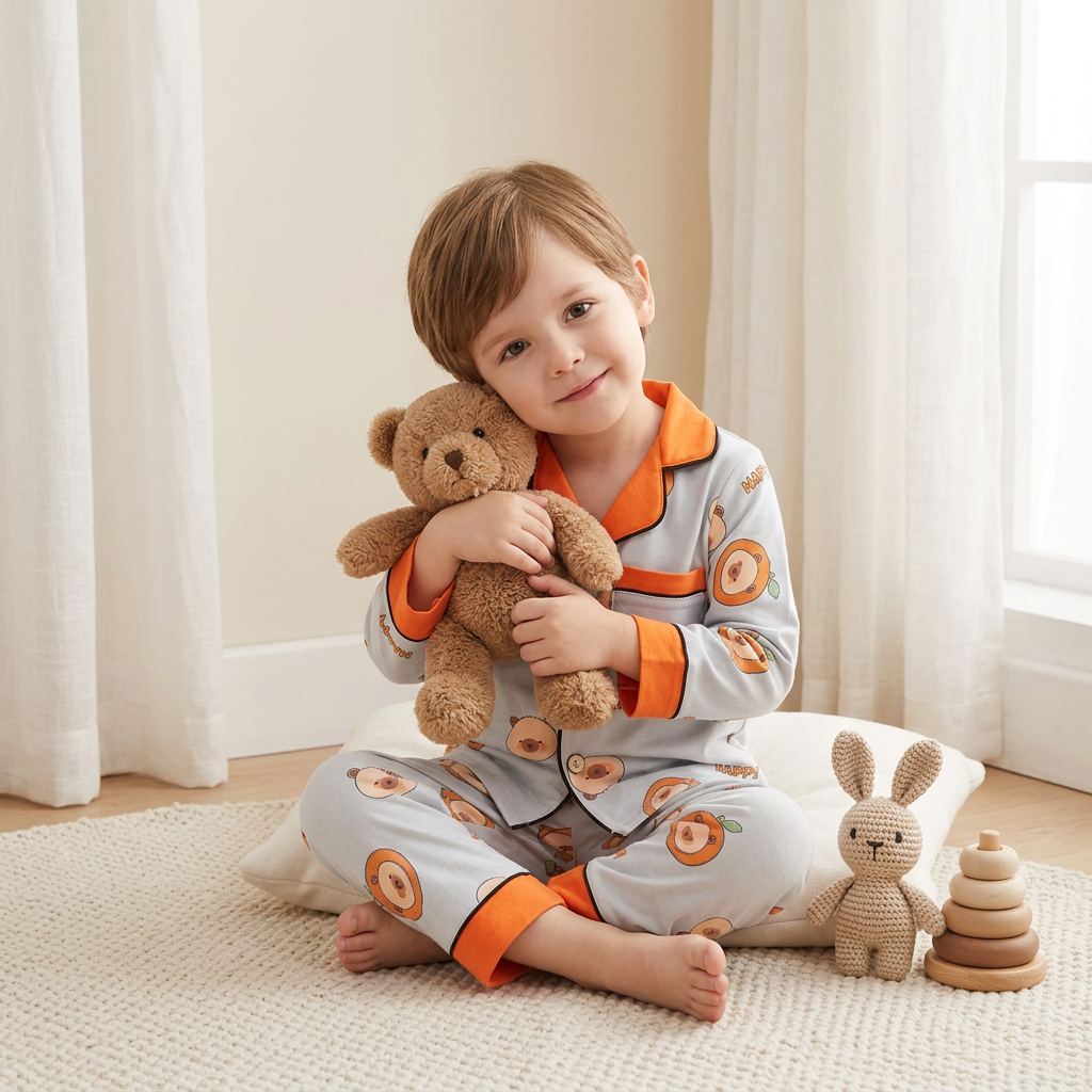 Bear Print 2-Piece Kids Night Suit