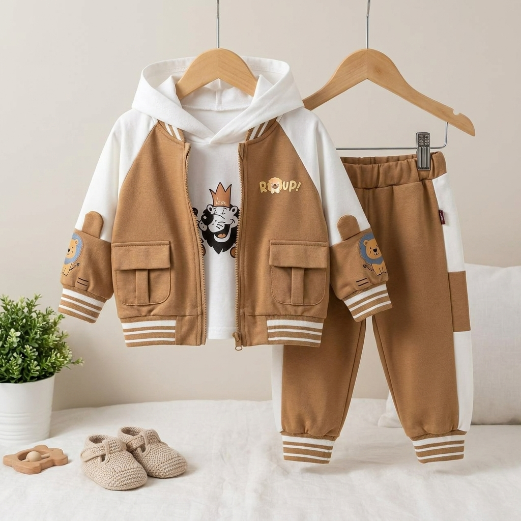 Lion Print 3-Piece Hooded Tracksuit Set