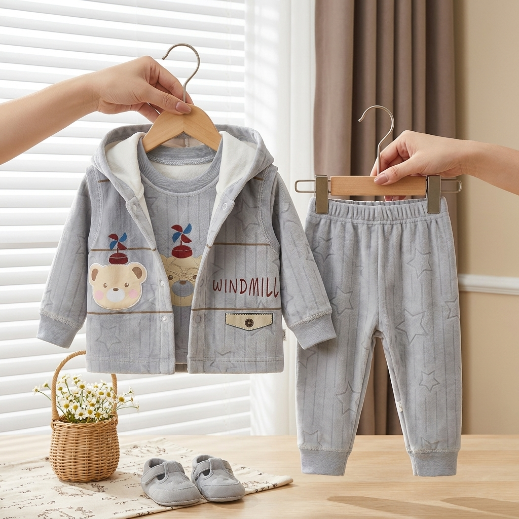 Bear & Star Velvet 3-Piece Baby Tracksuit