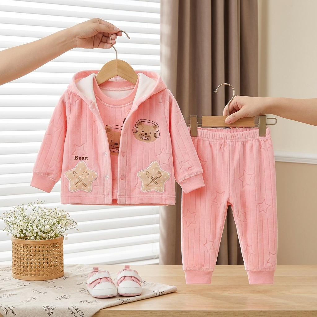 Teddy Velvet 3-Piece Baby Tracksuit