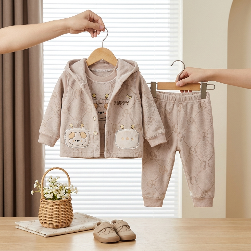 Puppy Velvet 3-Piece Baby Tracksuit