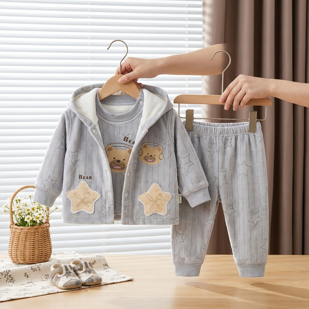 Teddy Velvet 3-Piece Baby Tracksuit